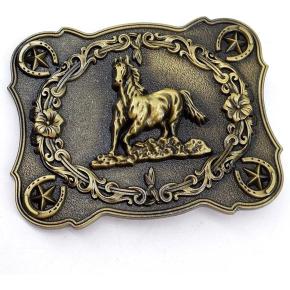 Men Gold 2 Pieces Western Cowboy & American Flag Cross Belt Buckle - Picture 4 of 6